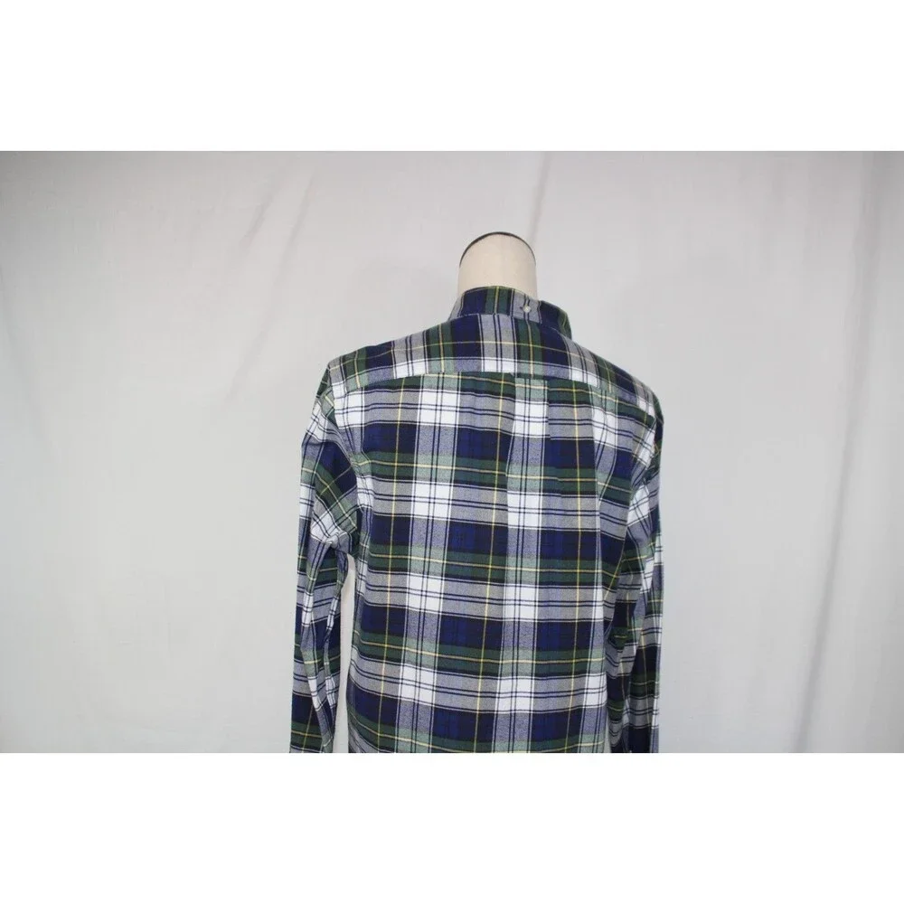 J.CREW MEN'S OXFORD SPORT SHIRT BLUE GREEN WHITE YELLOW CHECK PLAID COTTON SZ M